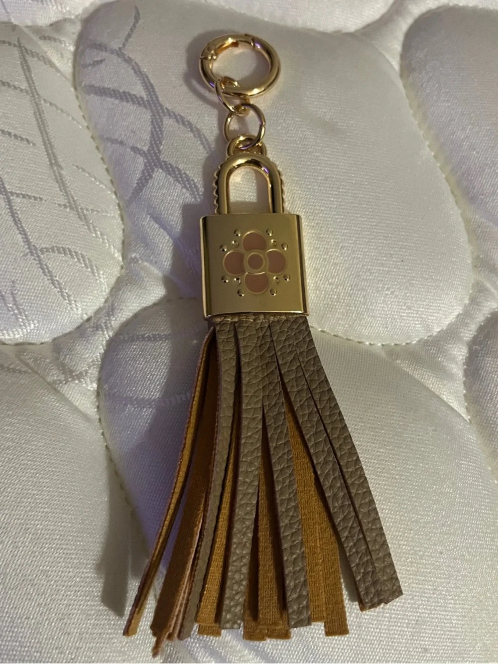 Louis Vuitton Taupe and Brown Leather Tassel Key Holder with Gold Hardware